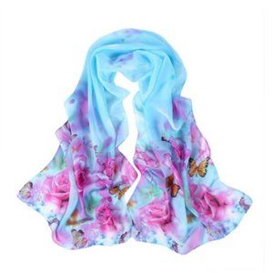 Beautiful Butterfly and Flowered Blue Scarf